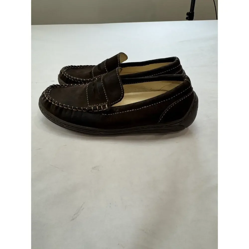 Primigi Boys Suede Loafers Preppy Casual Nubuck Brown Italian Leather Size 13.5